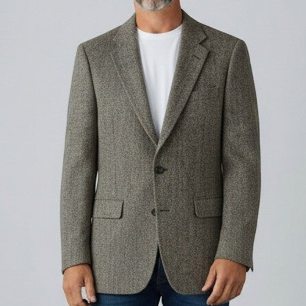 Jos A Bank Harris Tweed Blazer Mens‎ 40R Gray Herringbone Wool Sport Coat